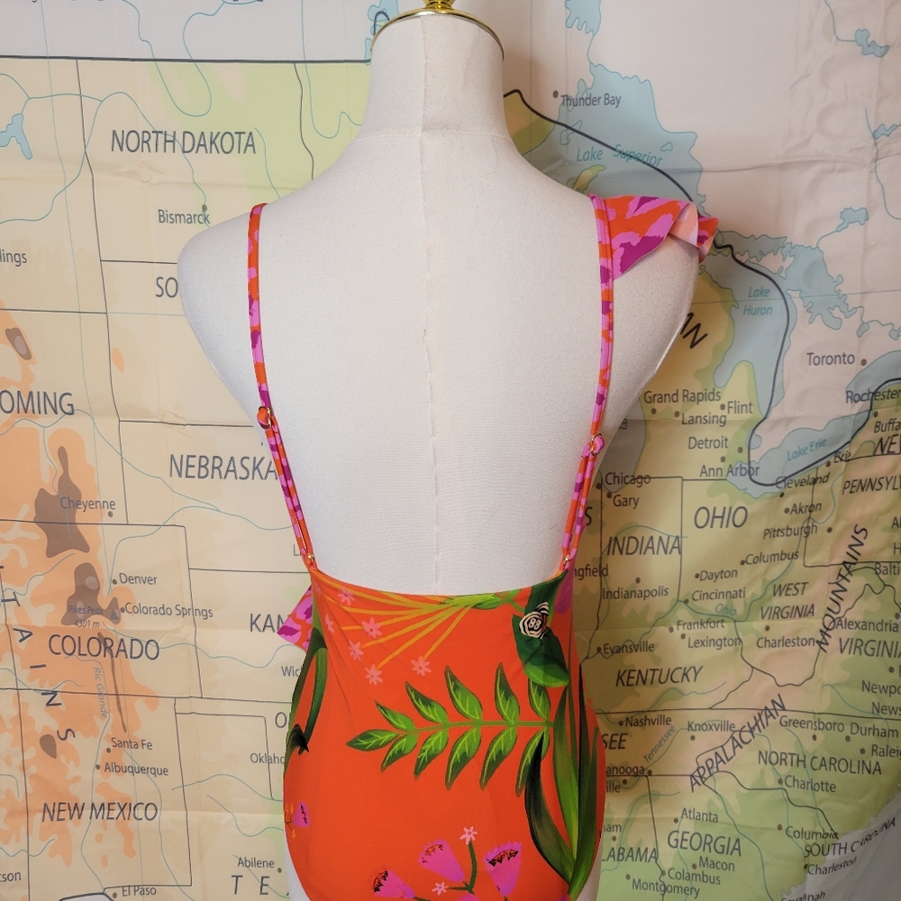 NWT Farm Rio Tropical Print With Ruffle One Piece Swimsute Size S - Picture 8 of 14